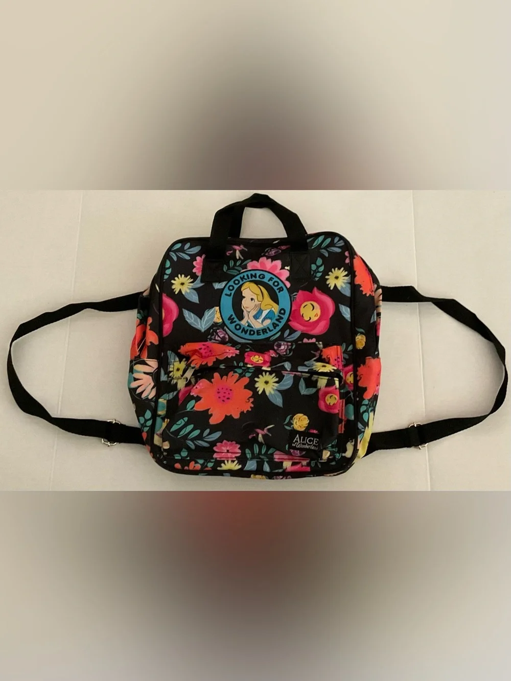 Disney Loungefly Alice Floral Black Backpack Tote - Looking For Wonderland